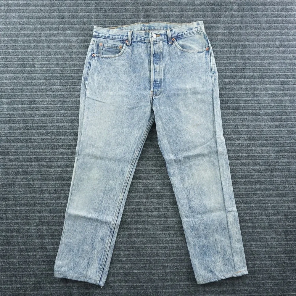 Levi's 501 Straight Leg Jeans Mens 33x28 Light Blue Vintage 90s Button Fly